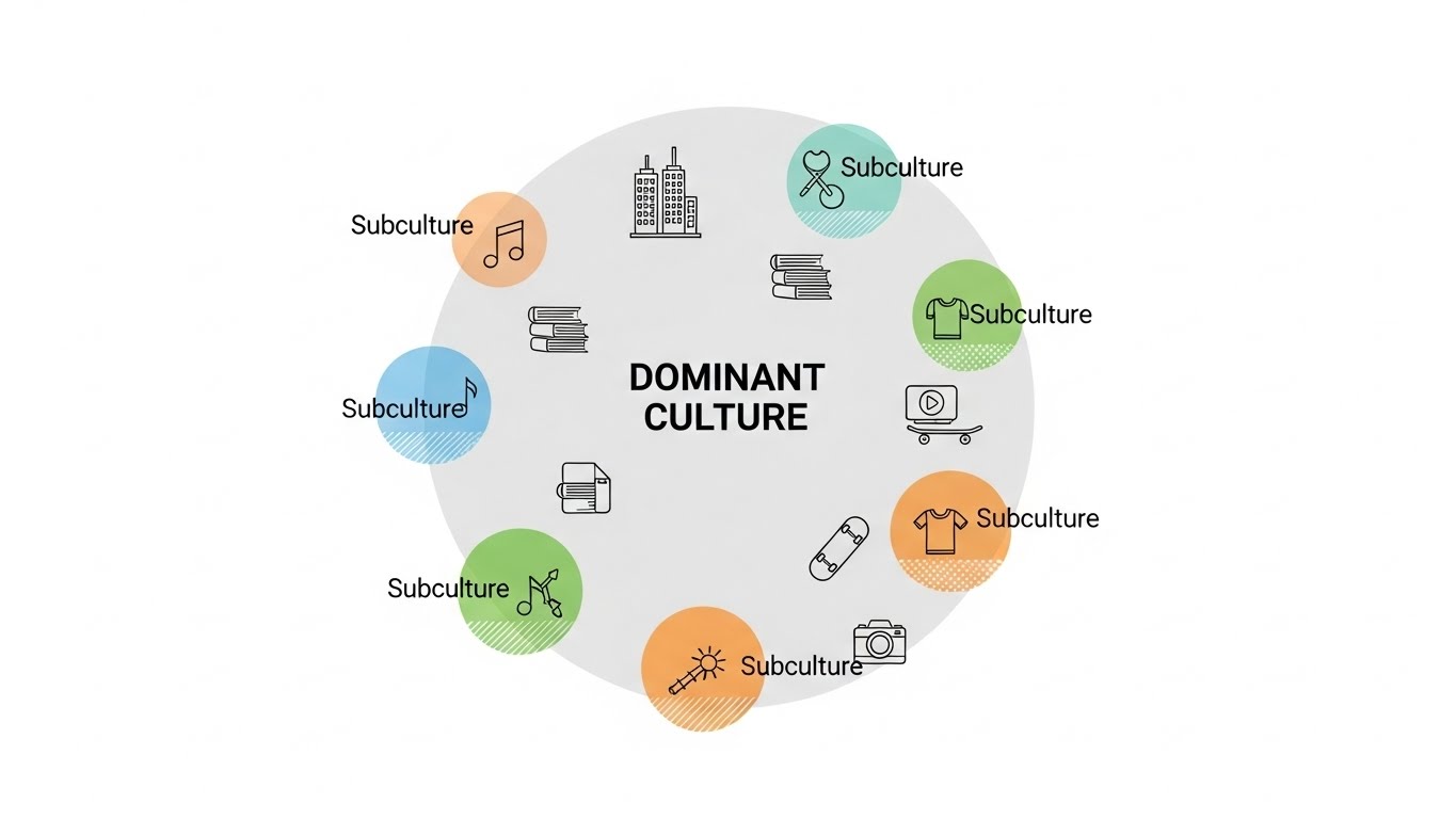 Diagram showing dominant culture at center with multiple subcultures around it