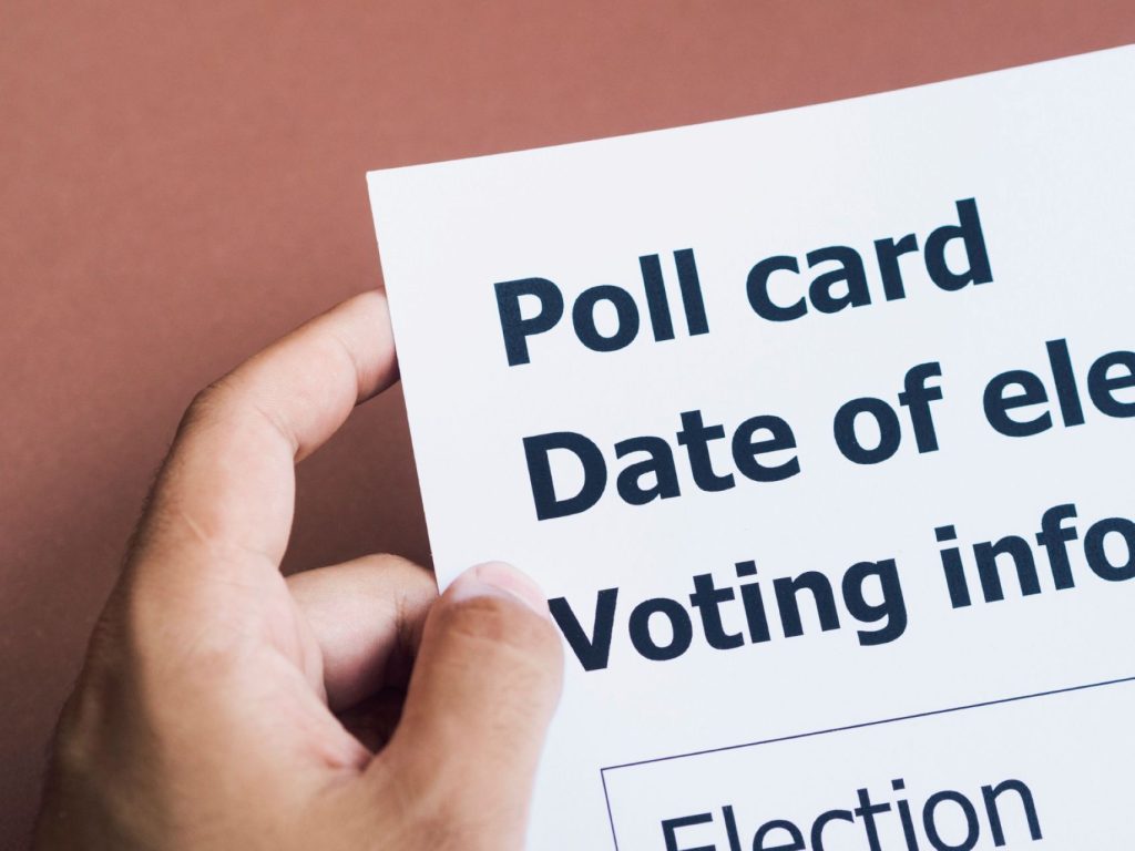 A close-up of a mock-up of a voting ballot.