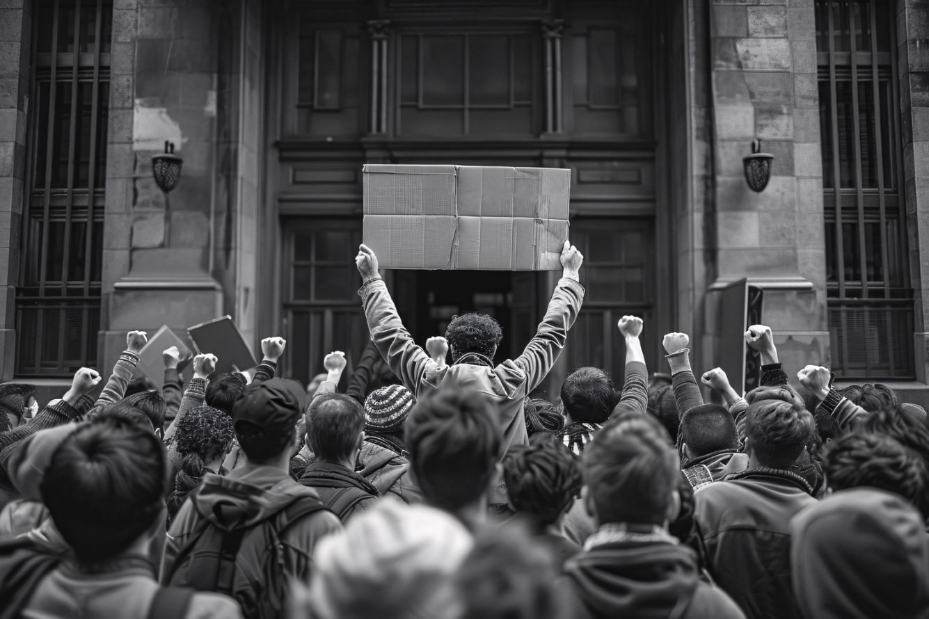 A crowd protesting against inequality and corruption.